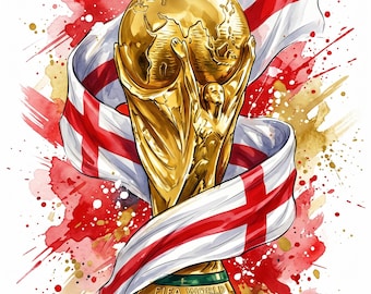 England World Cup Trophy Watercolor Graphic | St George Flag Soccer Design (Digital Download)