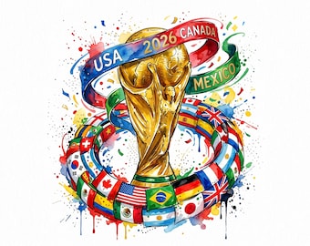 2026 FIFA World Cup Trophy Watercolor Design, USA Canada Mexico Football Graphic (Digital Download)