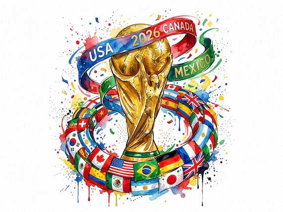 2026 FIFA World Cup Trophy Watercolor Design, USA Canada Mexico Football Graphic (Digital Download)