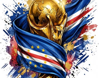 Coppa del Mondo di Capo Verde 2026 PNG / Trofeo di calcio con schizzi ad acquerello (Download digitale)