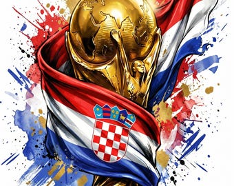 Croazia Coppa del Mondo Trofeo Acquerello PNG / Abbigliamento per tifosi di calcio (Download digitale)