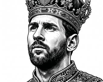 Pacchetto di file SVG e PNG di Re Messi / Design inciso della corona della leggenda del calcio (Download digitale)