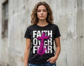 Faith Over Fear Cross PNG | Distressed Christian Shirt Design (Digital Download)