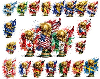 2026 World Cup Trophy Clipart | 48 Countries | 144 Designs | Soccer Graphics (Digital Download)