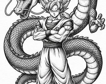 Pacchetto SVG di Goku Dragon Warrior / File di taglio per disegni in stile manga (Download digitale)