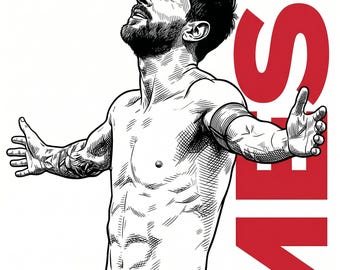 Illustrazione di Lionel Messi, leggenda del calcio, in formato PNG e SVG, ideale per magliette da tifoso (download digitale).