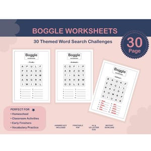 Boggle Worksheets Bundle | 30 Themed Vocabulary Word Search Puzzles (PDF)