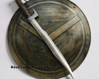 Spartaanse schild- en zwaardset: antieke messing Lambda hopliet LARP-replica