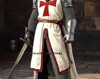 Armatura integrale da Cavaliere Templare / Costume da Crociato d'Acciaio indossabile per LARP e Cosplay