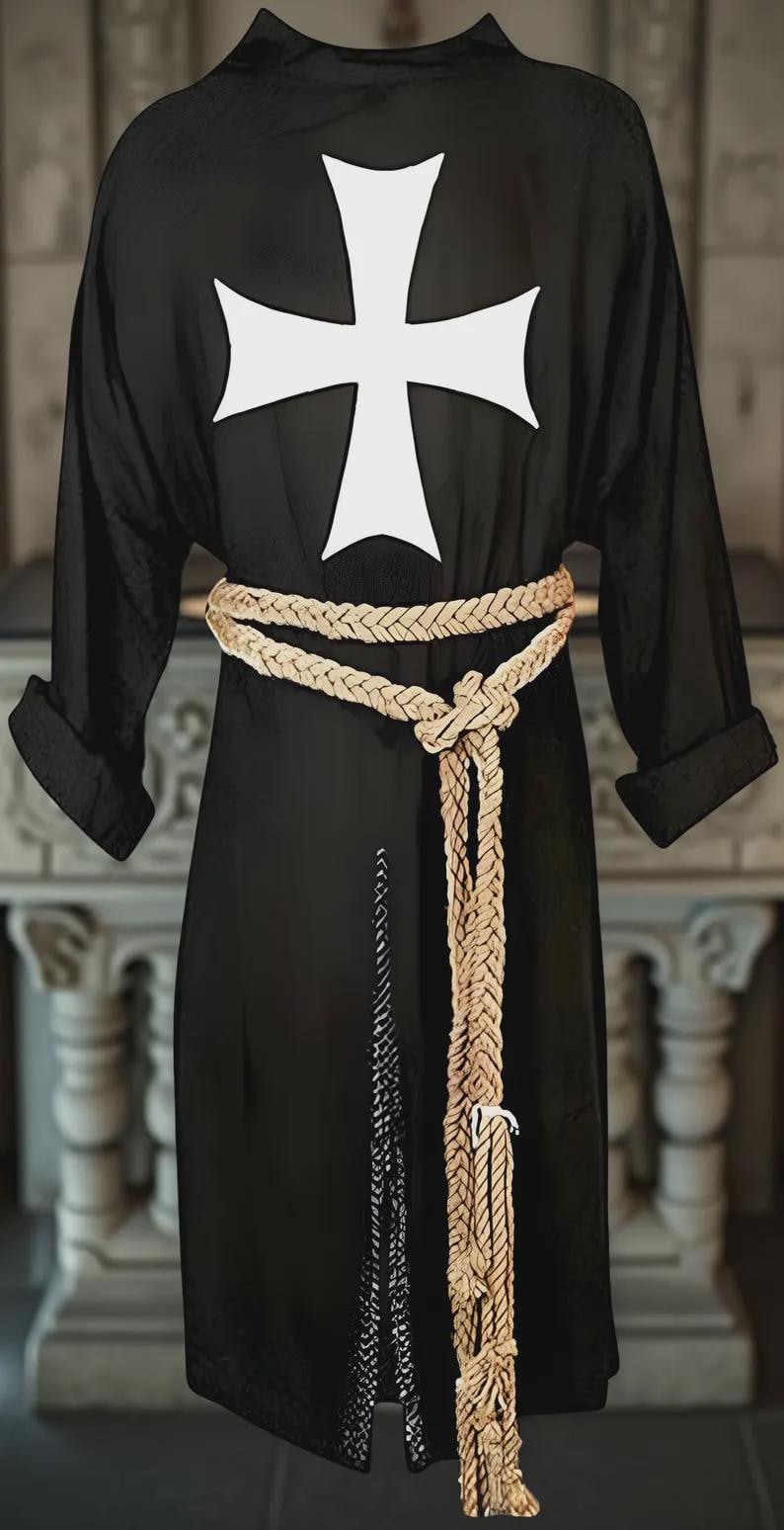 Crossren Medieval Crusader Knight Tunic | Black Cotton Surcoat With White Cross ...
