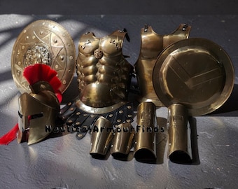 Ensemble d'armure de roi spartiate : cuirasse musclée, casque, bouclier lion, costume de guerrier médiéval pour GN