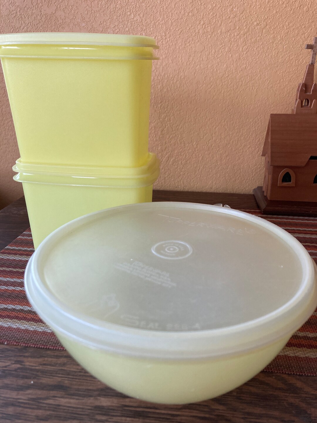 Tupperware Yellow Lidded Containers, Set of 3, Vintage Kitchen Plastic ...