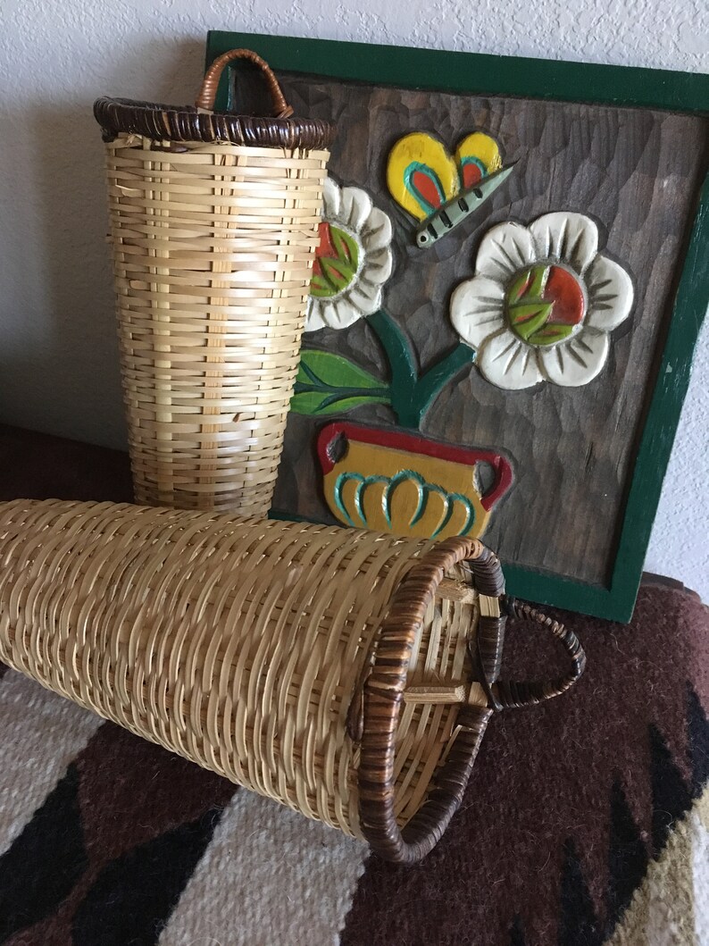 Bamboo Weave Cone Shape Wall Baskets Pair Of Wall Vases Etsy