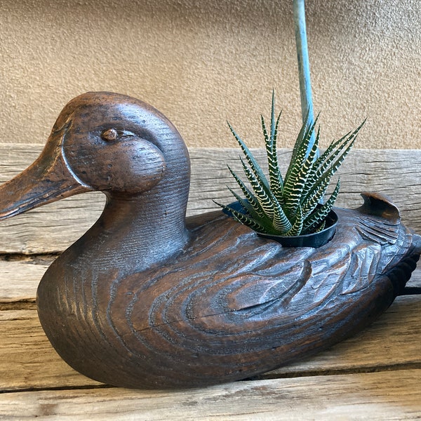 Brown Mallard Plastic Planter, Detailed Duck Patio Pond Decor, Succulent Planter, Duck Flower/Plant Pot for Deck, Animal Farmhouse Decor