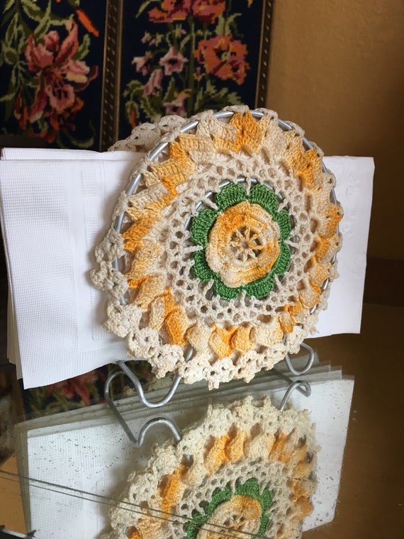 Vintage Round Crocheted Napkin Holder Hand Crafted Crochet Over