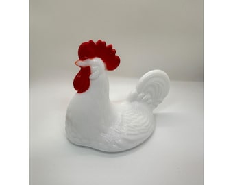 Vtg Westmoreland Milk Glass Rooster Replacement Top LID ONLY Red Comb Candy Dish
