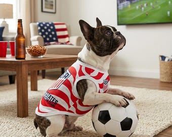 USA Soccer Pet Jersey | 4th of July Dog Shirt | World Cup Dog Gift Mesh Vest | Patriotic Football Clothing for Cats Puppy Apparel
