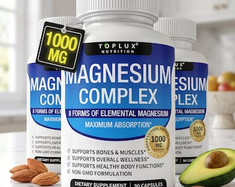 3 Pack Magnesium Complex 1000mg – 8 in 1 Elemental Blend with Glycinate & Chelated Formula