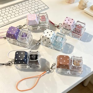Polka Dot Mechanical Switch Fidget Keychain, Clicky Keyboard Button Toy, Retro Block Game Style, ADHD Sensory Stress Relief Gift, Bag Charm
