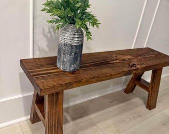 Rustic Farmhouse Entryway Solid Wood Dining Bench | Living Room Seating