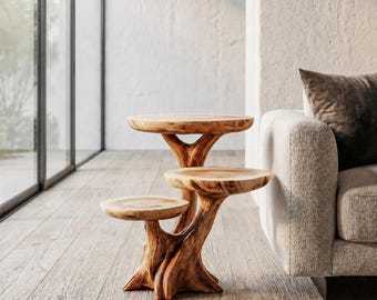Nature Inspired Organic Wooden Rustic Modern Accent Side Table