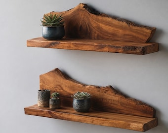 Rustic Live Edge Wooden Wall Mounted Floating Storage for Living Room
