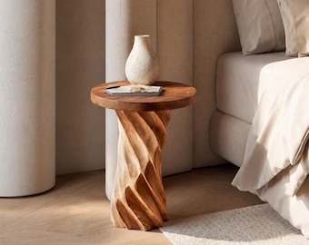 Modern Sculptural Solid Wood Side Table | Organic Modern Nightstand