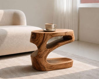 Sculptural Organic Solid Wood Living Room Side Table
