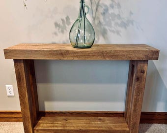 Rustic Solid Wood Farmhouse Entryway Table with Bottom Storage