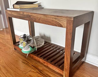 Rustic Wooden Entryway Bench with Shoe Storage