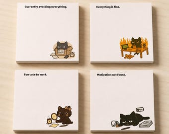 Funny Black Cat Sticky Notes Set, 4 Pads, 3x3 Inch Memo Pads (50 Sheets Each)