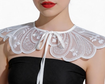 Collier amovible en dentelle blanche brodée, accessoire floral pour le cou, élégant cape de mariage