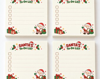 Santa To Do List Sticky Notes, Set of 4 Christmas Checklist Pads, 50 Sheets Each, Holiday Planner Stationery, Stocking Stuffer