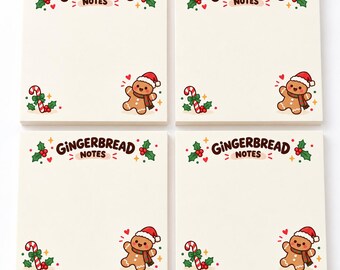 Gingerbread Sticky Notes, Set of 4 Christmas Memo Pads, 50 Sheets Each, Cute Holiday Stationery, Stocking Stuffer, Coworker Gift