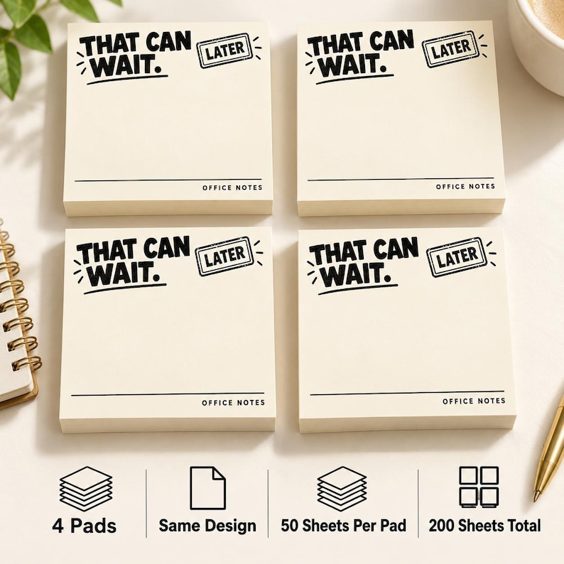 That Can Wait Sticky Notes, Set of 4 Funny Office Memo Pads, 50 Sheets ...