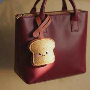 Cute Toast Leather Bag Charm, Handmade Bread Keychain, Kawaii Breakfast Food Purse Charm, Aesthetic Mini Toast Pendant, Gift for Food Lovers