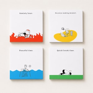 Set med klisterlappar med roliga humörmotiv, 4 designer, 50 ark styck (7,5 x 7,5 cm)
