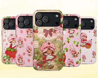 Strawberry Shortcake Phone Case, Trendy Cartoon Cover, Retro Cartoon Cover Compatible With iPhone 11 -17, Samsung S21 - S26