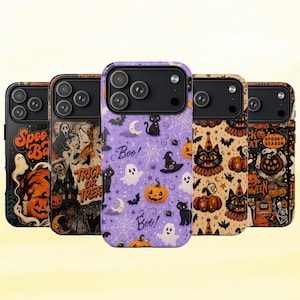 Halloween Ghost Faux Patchwork Phone Case, Pumpkin Bat iPhone, Cozy Cottagecore Autumn Compatible With iPhone 11 -17, Samsung S21 - S26