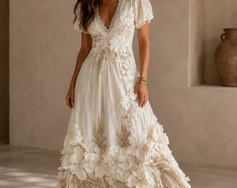 Vestido largo floral con escote en V, elegante vestido bohemio de verano, vestido largo de talla grande para invitada de boda estilo cottagecore