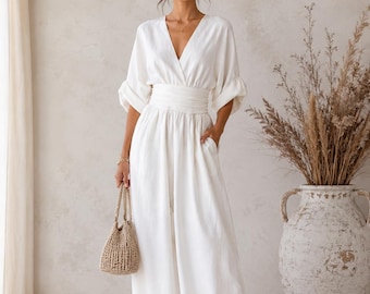 V Neck Maxi Dress, Elegant Batwing Sleeve Summer Dress, Flowy Y2K Formal Maxi Dress for Women