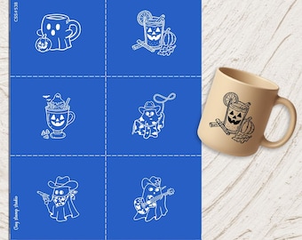 Serigrafia/ceramica con cowboy fantasma di Halloween (8,5x11) css#538