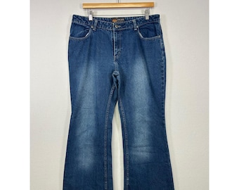 Y2K Grunge Route 66 Damen 14S Blau Low Rise Flare Leg Denim Jeans 8597