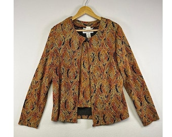 Conjunto de chaqueta y camiseta sin mangas vintage Ronni Nicole para mujer, talla L, color naranja dorado metalizado damasco.