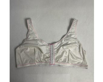 Sujetador sin aros Retro Comfort Doctors Choice para mujer, talla 44, color blanco y rosa, con cierre frontal.