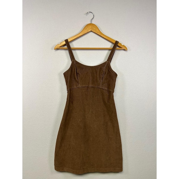 brown dress hollister 90s Retro XS Corduroy Mini Pinafore Scoop Neck Zipper The addition of side Collection: HOTEL PARADISO If men had to Color:Holographic Foil