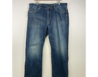Calça jeans masculina Y2K Grunge Express, tamanho 38x30, azul, lavagem média, perna reta.