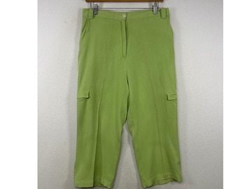 Utility Gorpcore Bobby Chan Womens 10 Lime Green Silk Cotton Cropped Cargo Pants