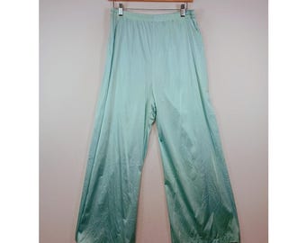 Vintage 80er Jahre Retro Vanity Fair Frauen 38 Aqua Blau Seidige Weite Bein Pyjama Hose USA