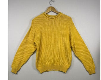Grandma Core Lizsport Women S Yellow Textured Basketweave Cotton Knit Sweater